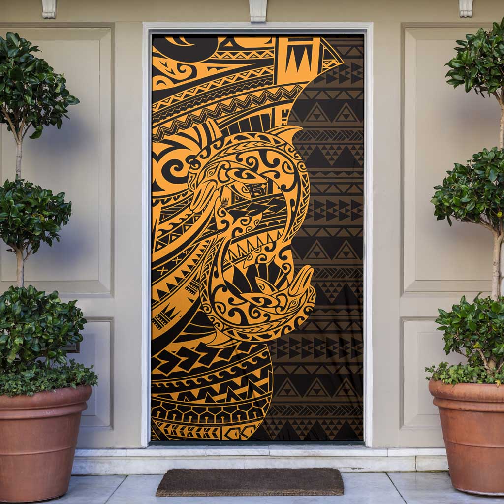 Gold Couple Dolphins Maori Polynesian Style Door Cover - Polynesian Pride