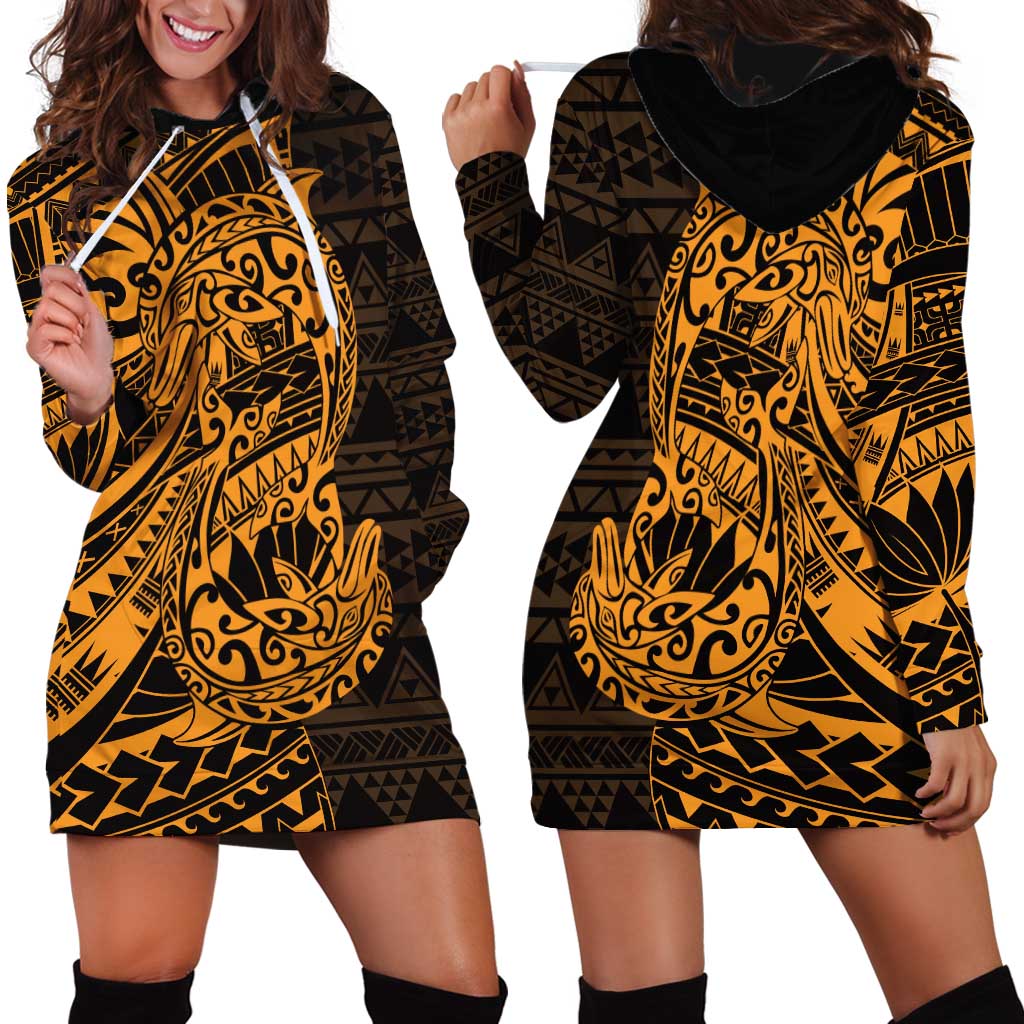 Gold Couple Dolphins Maori Polynesian Style Hoodie Dress
