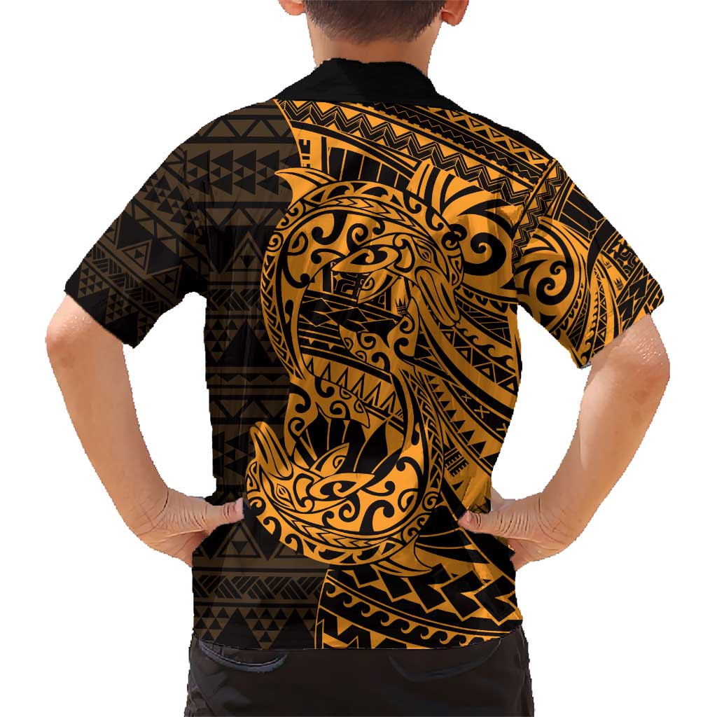 Gold Couple Dolphins Maori Polynesian Style Kid Hawaiian Shirt LT9 - Polynesian Pride