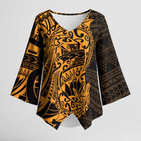 Gold Couple Dolphins Maori Polynesian Style Kimono Sleeve Blouse - Polynesian Pride
