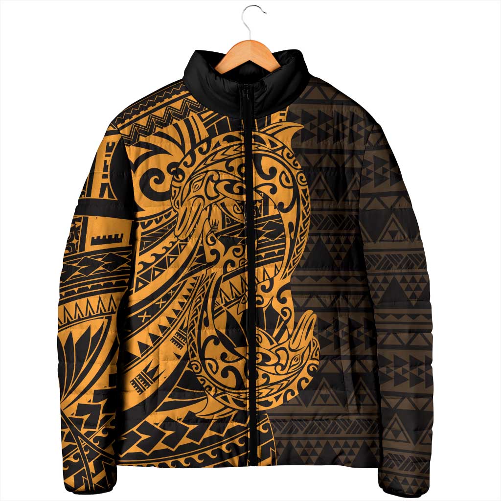 Gold Couple Dolphins Maori Polynesian Style Padded Jacket - Polynesian Pride
