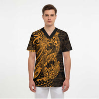 Gold Couple Dolphins Maori Polynesian Style Scrub Top - Polynesian Pride