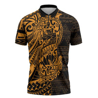 Gold Couple Dolphins Maori Polynesian Style Zipper Polo Shirt - Polynesian Pride
