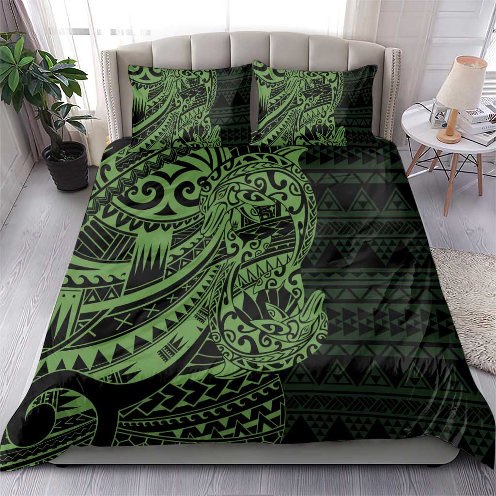 Green Couple Dolphins Maori Polynesian Style Bedding Set