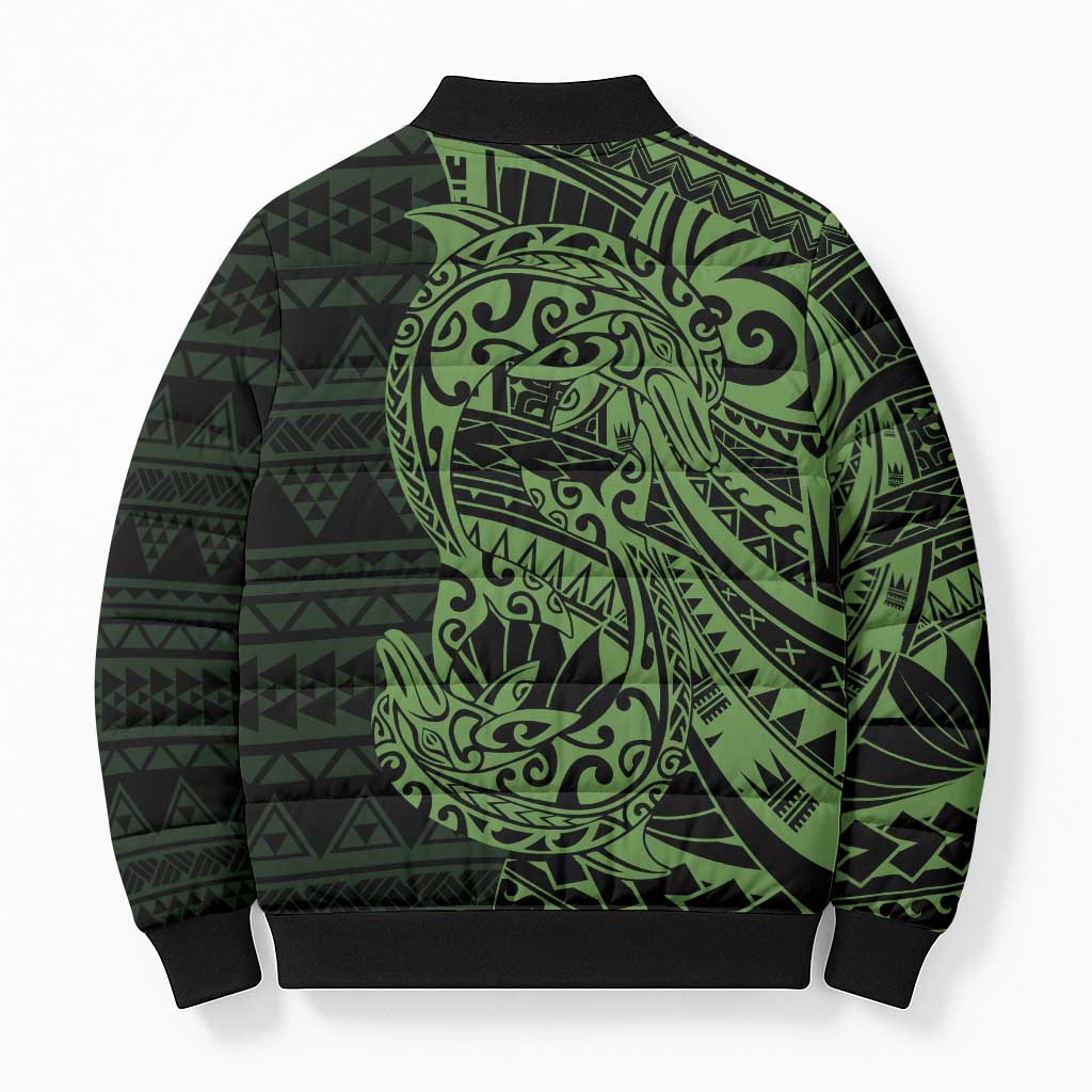 Green Couple Dolphins Maori Polynesian Style Bomber Puffer Jacket - Polynesian Pride