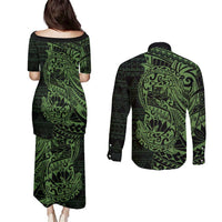 Green Couple Dolphins Maori Polynesian Style Couples Matching Puletasi and Long Sleeve Button Shirt LT9 - Polynesian Pride