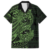 Green Couple Dolphins Maori Polynesian Style Family Matching Short Sleeve Bodycon Dress and Hawaiian Shirt