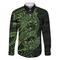 Green Couple Dolphins Maori Polynesian Style Family Matching Summer Maxi Dress and Hawaiian Shirt