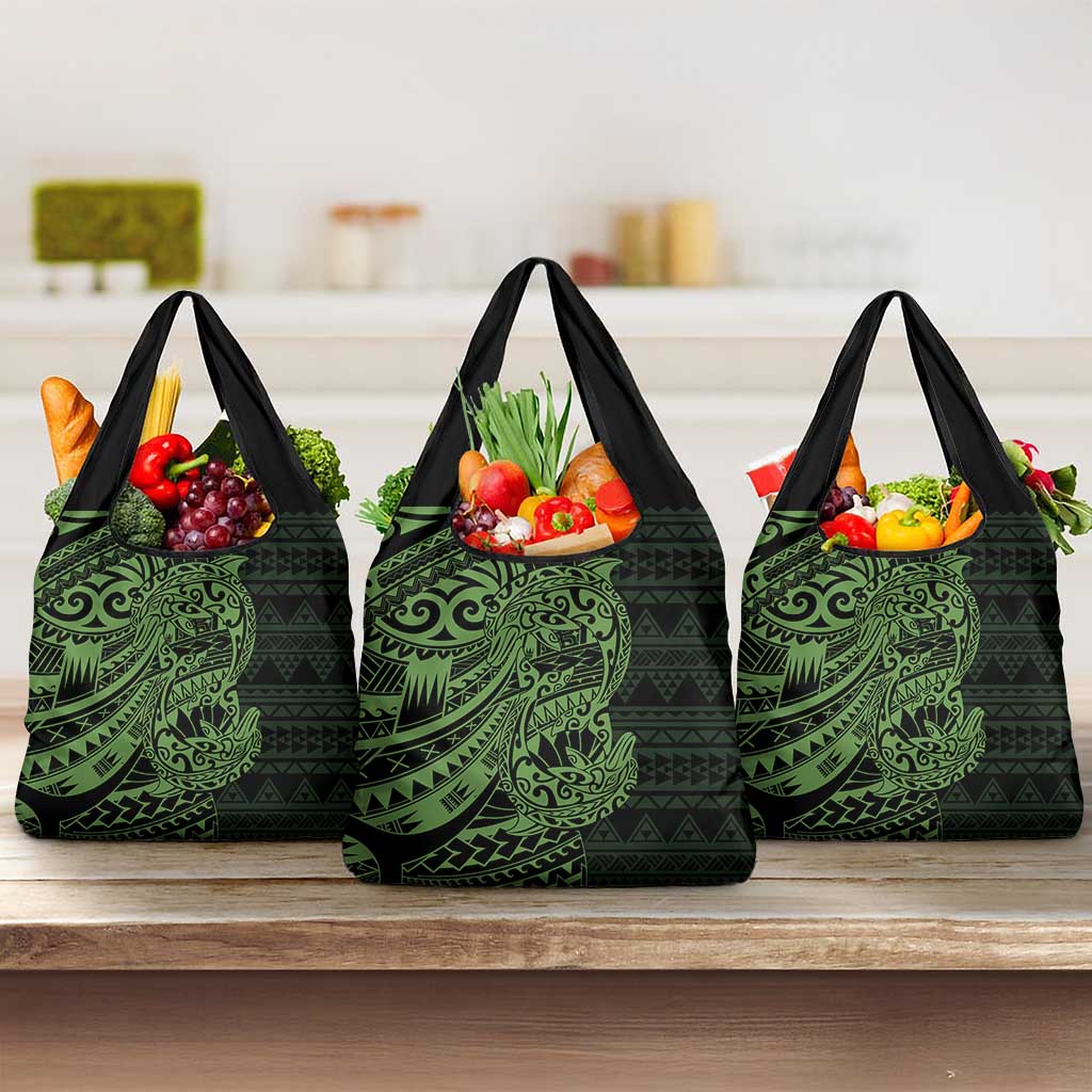 Green Couple Dolphins Maori Polynesian Style Grocery Bag