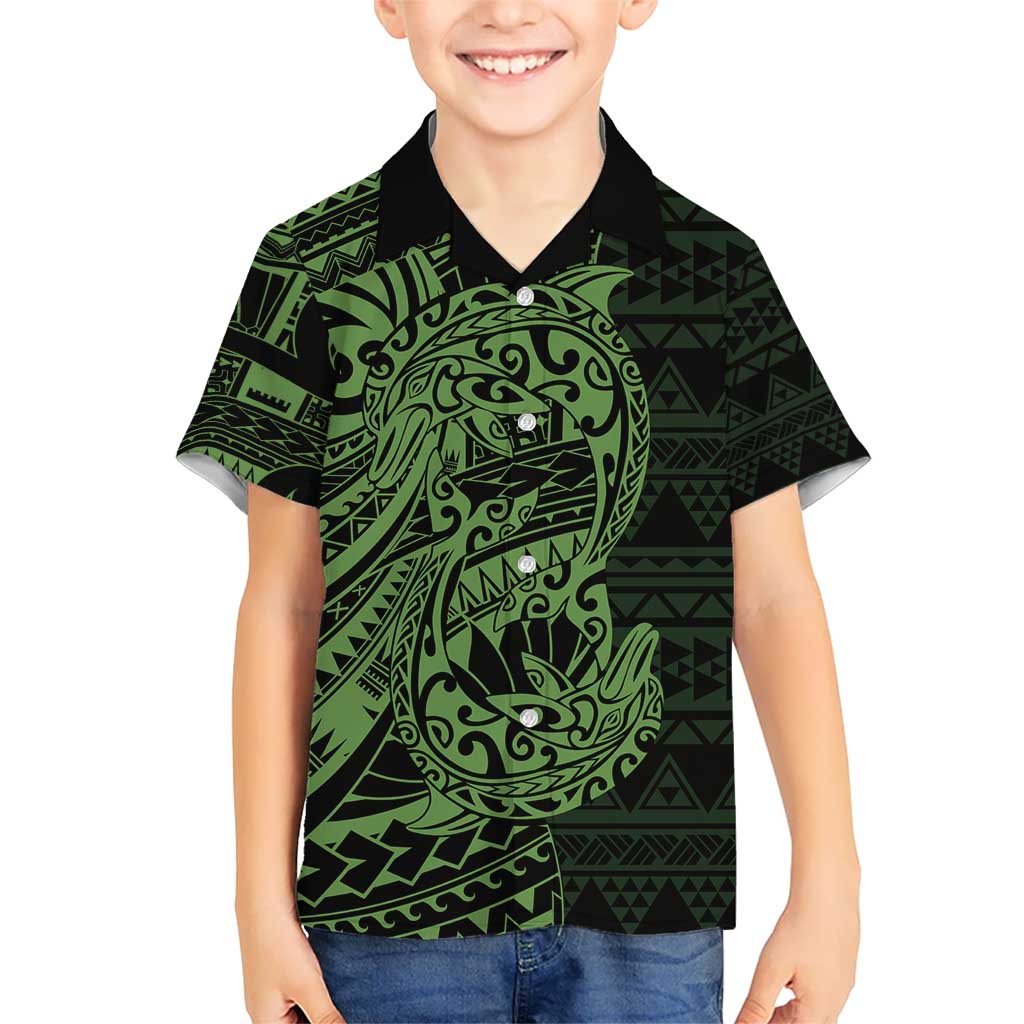 Green Couple Dolphins Maori Polynesian Style Kid Hawaiian Shirt LT9 Kid Green - Polynesian Pride