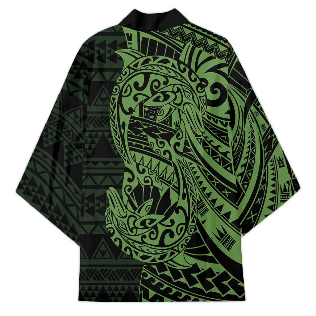 Green Couple Dolphins Maori Polynesian Style Kimono - Polynesian Pride