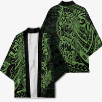 Green Couple Dolphins Maori Polynesian Style Kimono - Polynesian Pride