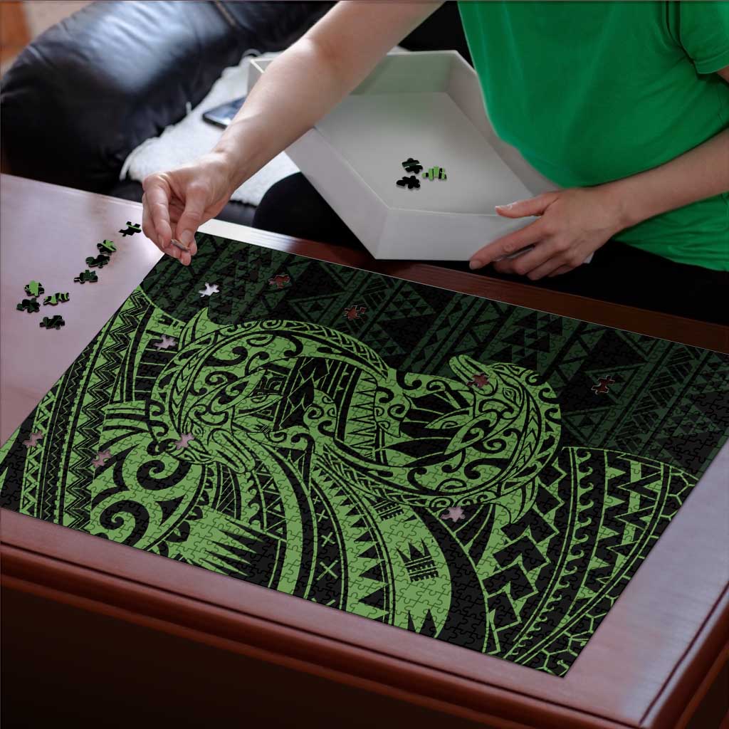 Green Couple Dolphins Maori Polynesian Style Puzzle - Polynesian Pride