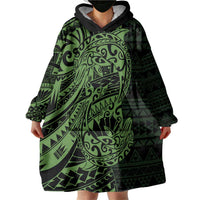 Green Couple Dolphins Maori Polynesian Style Wearable Blanket Hoodie