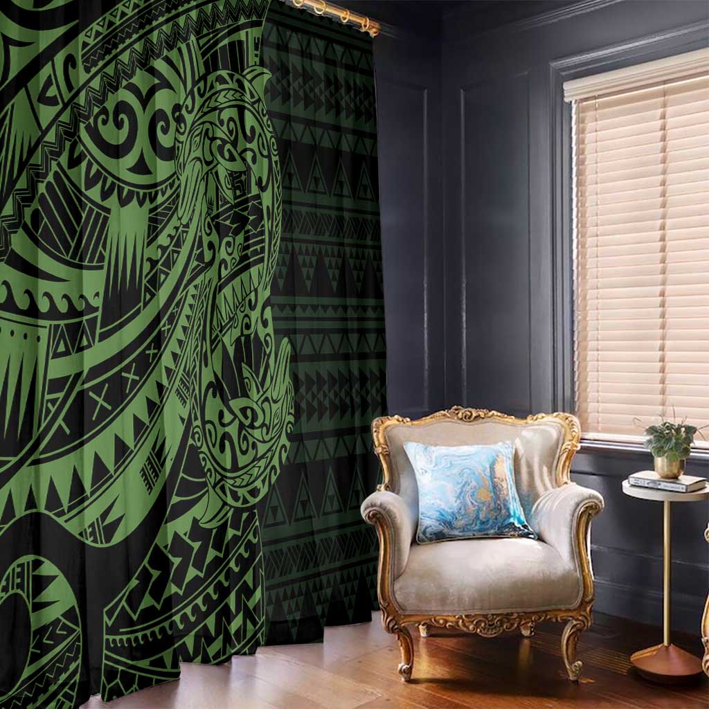 Green Couple Dolphins Maori Polynesian Style Window Curtain