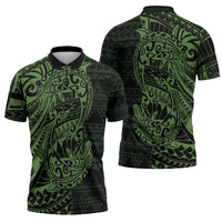 Green Couple Dolphins Maori Polynesian Style Zipper Polo Shirt - Polynesian Pride