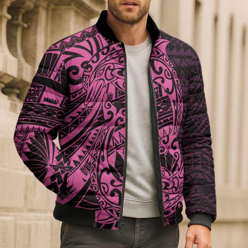 Pink Couple Dolphins Maori Polynesian Style Bomber Puffer Jacket - Polynesian Pride