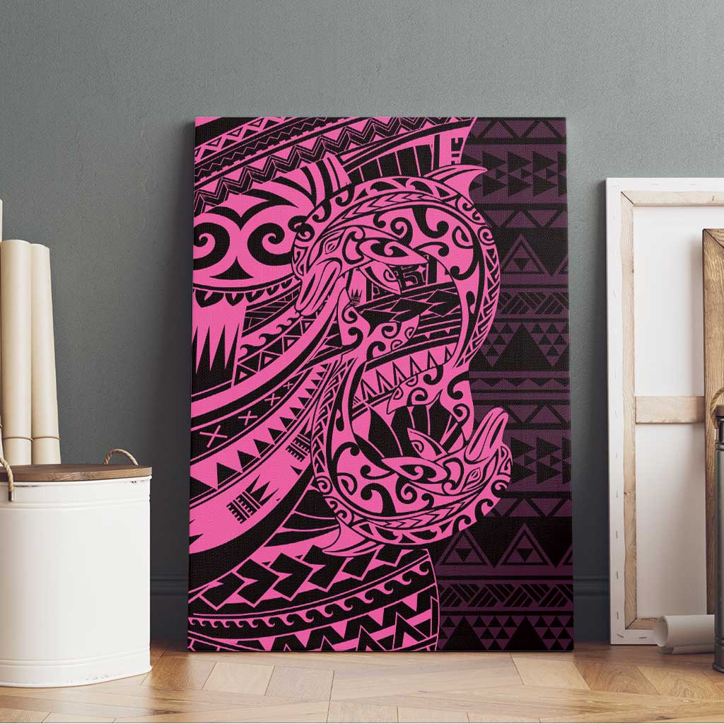 Pink Couple Dolphins Maori Polynesian Style Canvas Wall Art