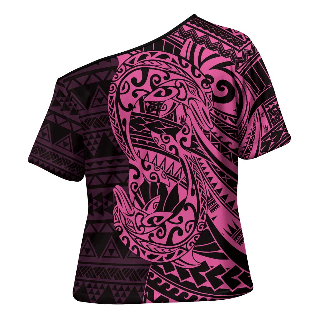 Pink Couple Dolphins Maori Polynesian Style Cross Shoulder Shirt - Polynesian Pride