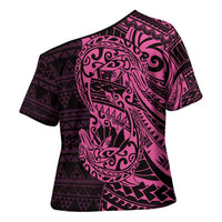 Pink Couple Dolphins Maori Polynesian Style Cross Shoulder Shirt - Polynesian Pride