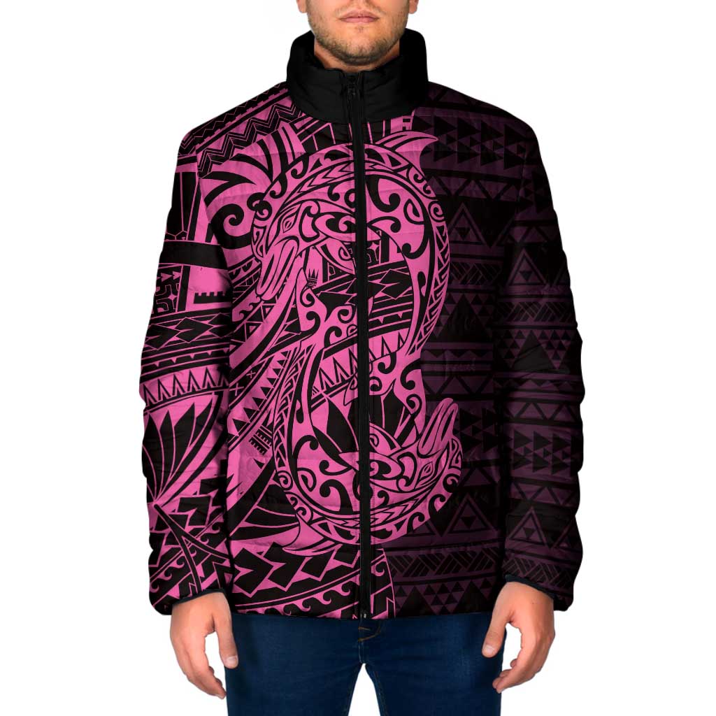 Pink Couple Dolphins Maori Polynesian Style Padded Jacket - Polynesian Pride