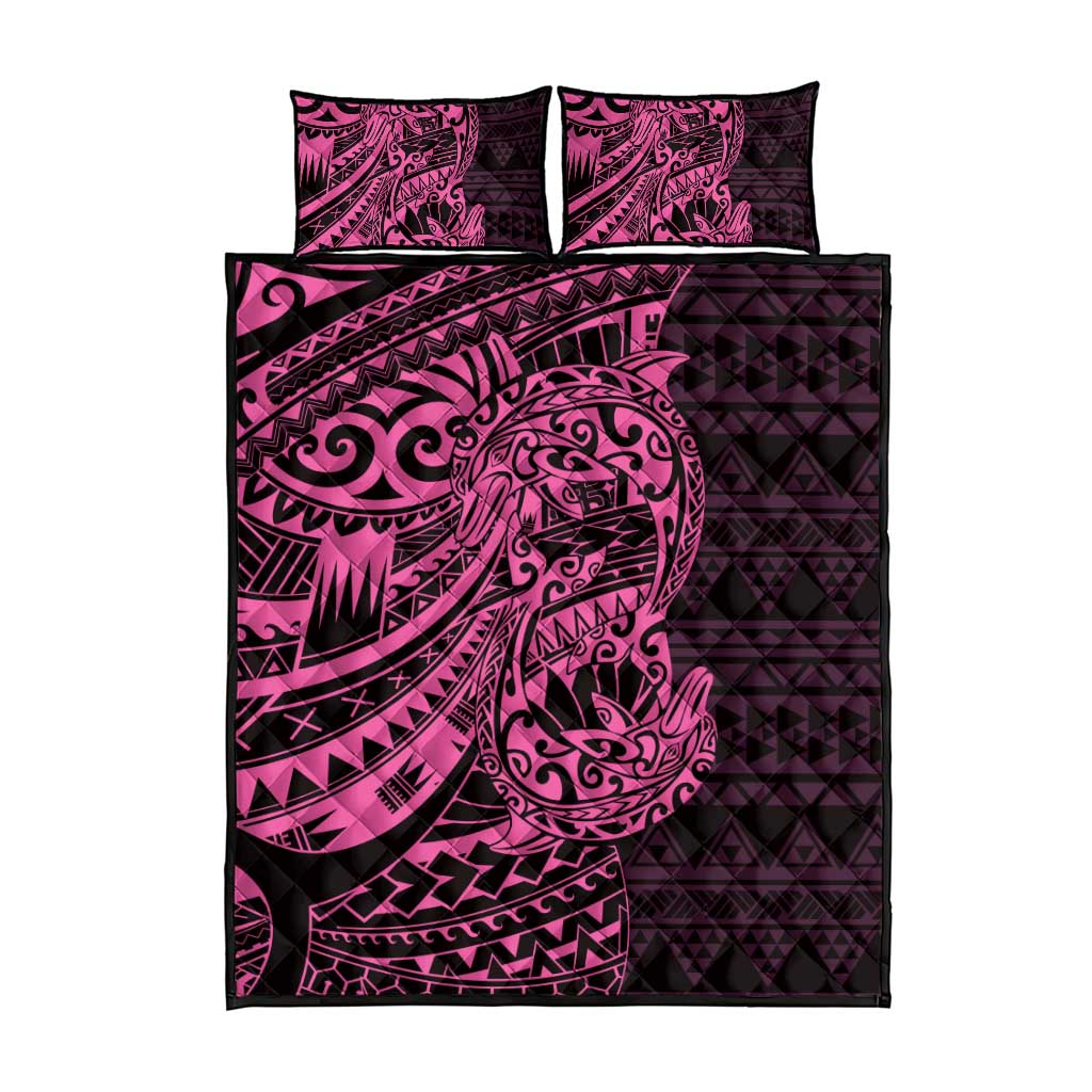 Pink Couple Dolphins Maori Polynesian Style Quilt Bed Set