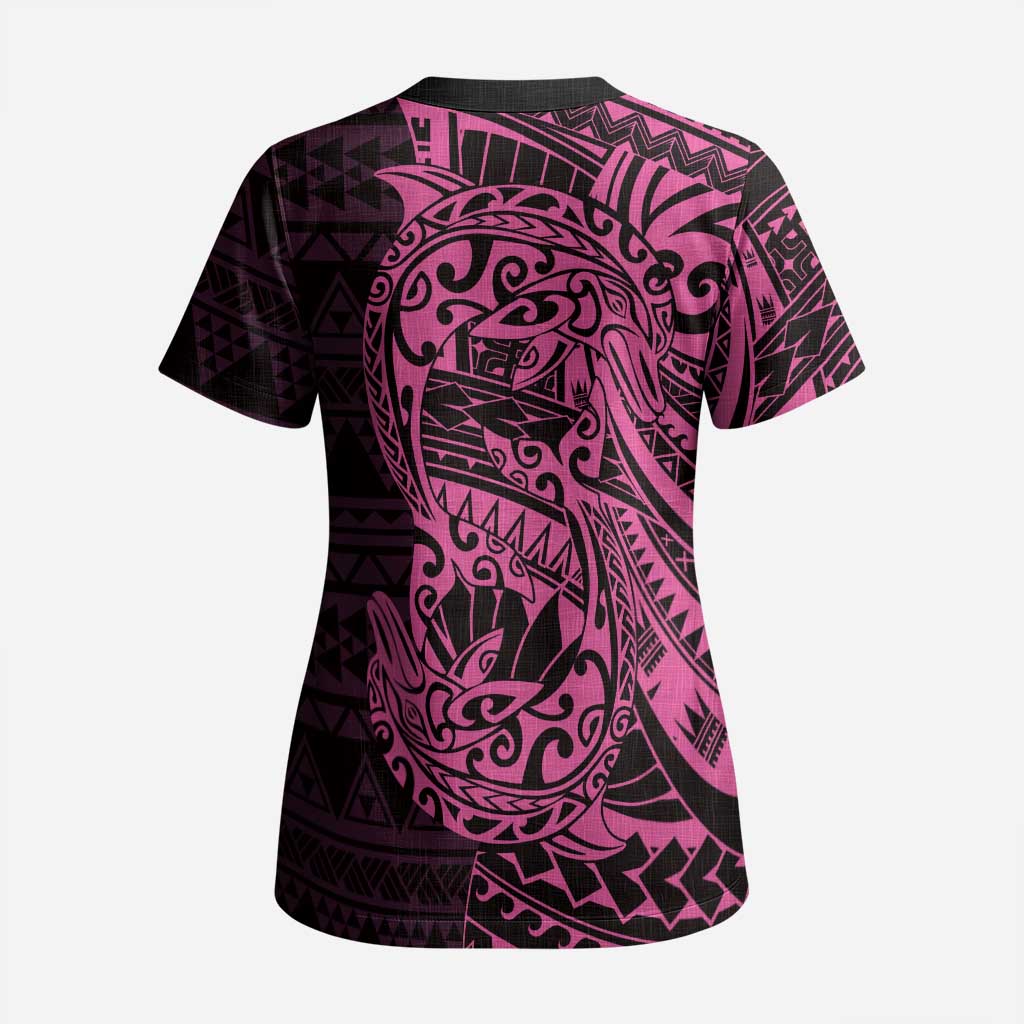 Pink Couple Dolphins Maori Polynesian Style Scrub Top - Polynesian Pride