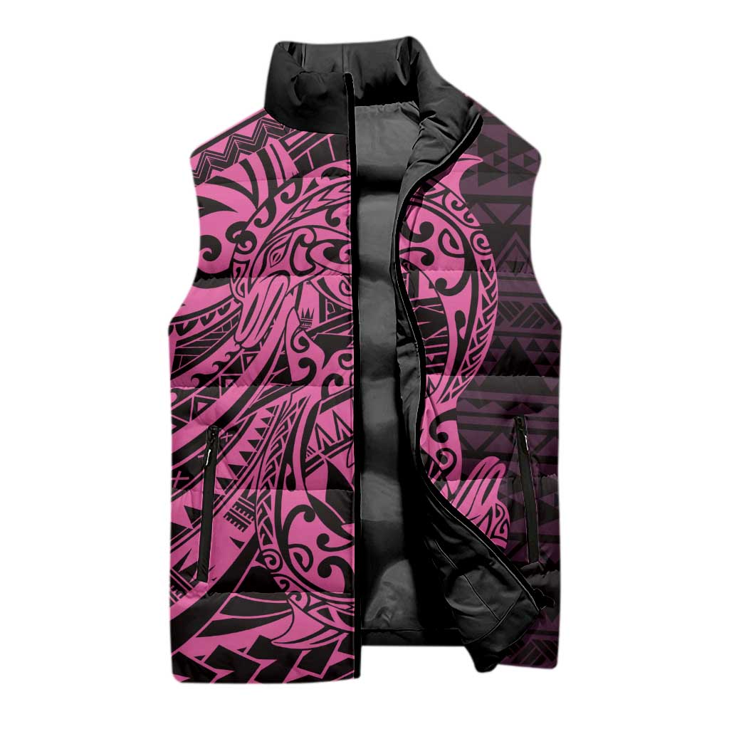 Pink Couple Dolphins Maori Polynesian Style Sleeveless Puffer Jacket - Polynesian Pride