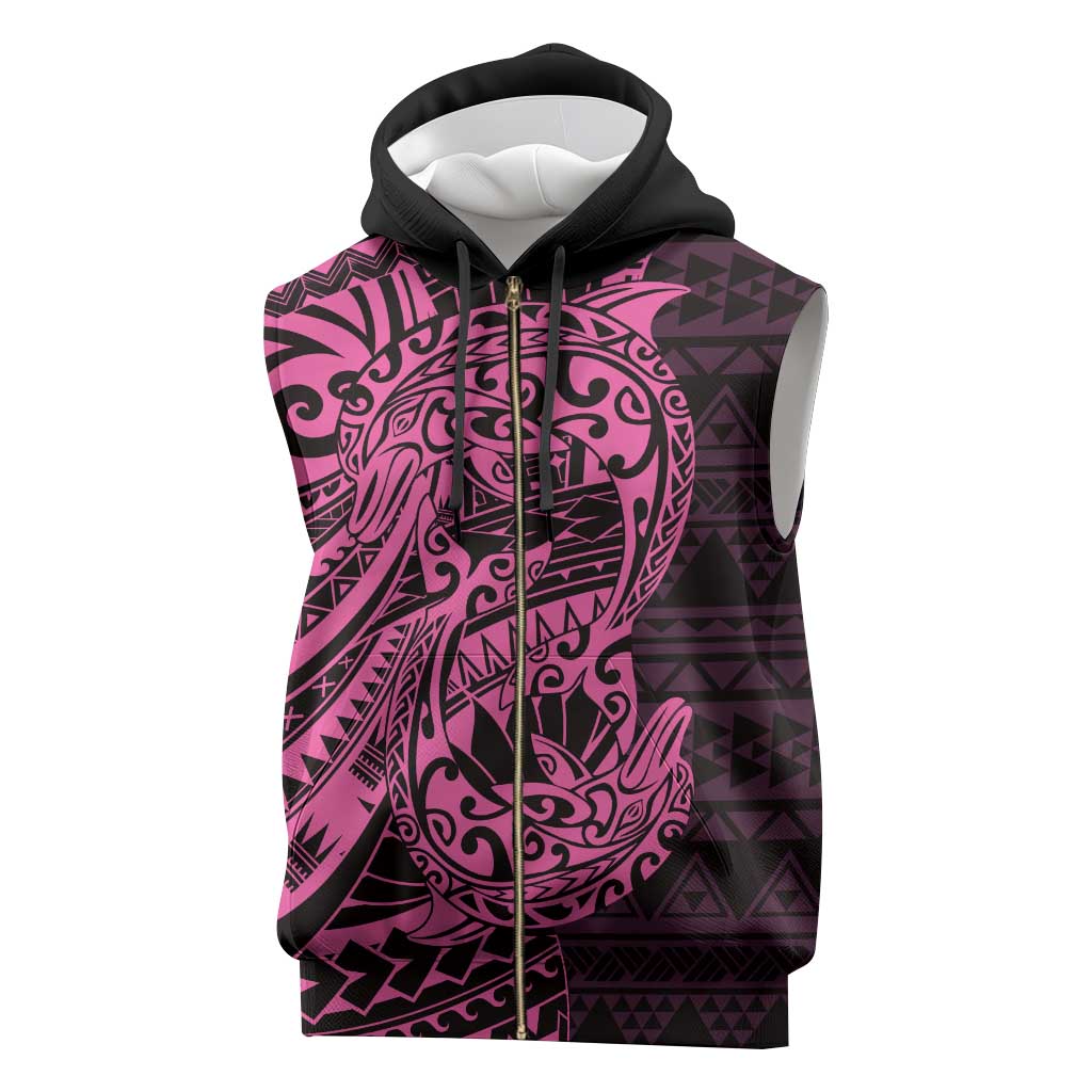 Pink Couple Dolphins Maori Polynesian Style Sleeveless Zip Hoodie - Polynesian Pride