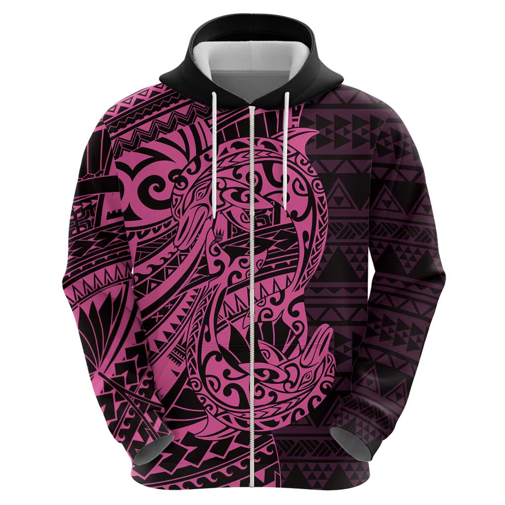 Pink Couple Dolphins Maori Polynesian Style Zip Hoodie