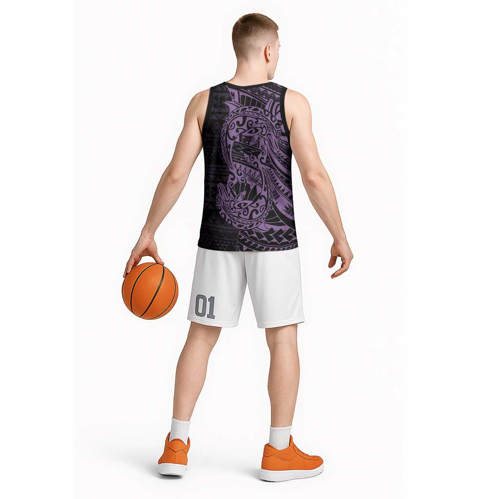 Purple Couple Dolphins Maori Polynesian Style Basketball Jersey - Polynesian Pride
