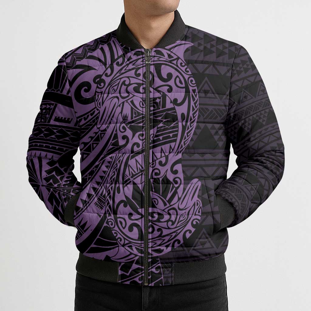 Purple Couple Dolphins Maori Polynesian Style Bomber Puffer Jacket - Polynesian Pride