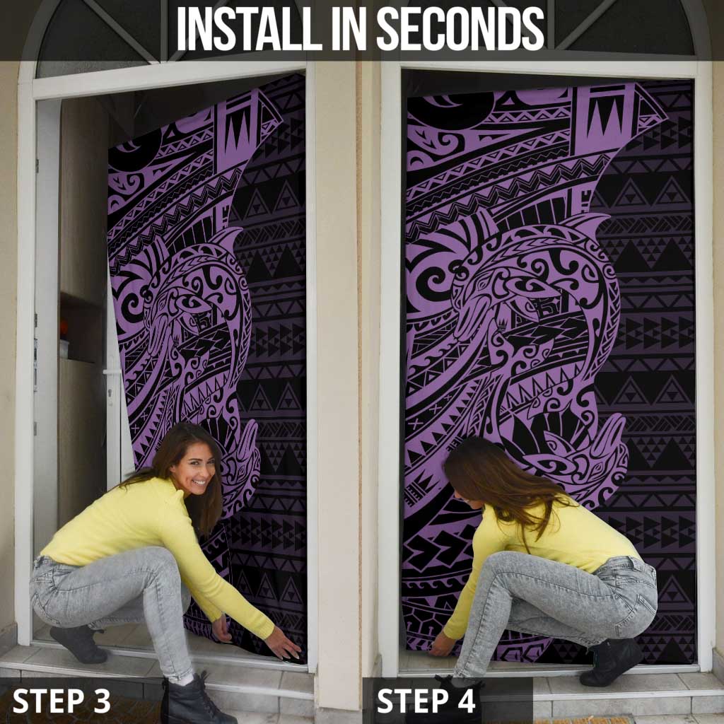 Purple Couple Dolphins Maori Polynesian Style Door Cover - Polynesian Pride