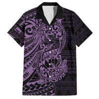 Purple Couple Dolphins Maori Polynesian Style Family Matching Off The Shoulder Long Sleeve Dress and Hawaiian Shirt