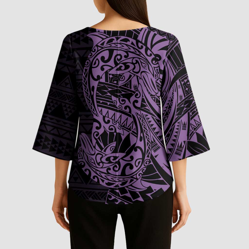 Purple Couple Dolphins Maori Polynesian Style Kimono Sleeve Blouse - Polynesian Pride