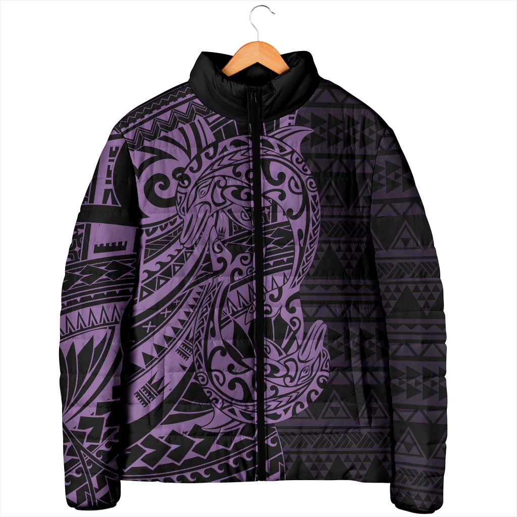 Purple Couple Dolphins Maori Polynesian Style Padded Jacket - Polynesian Pride