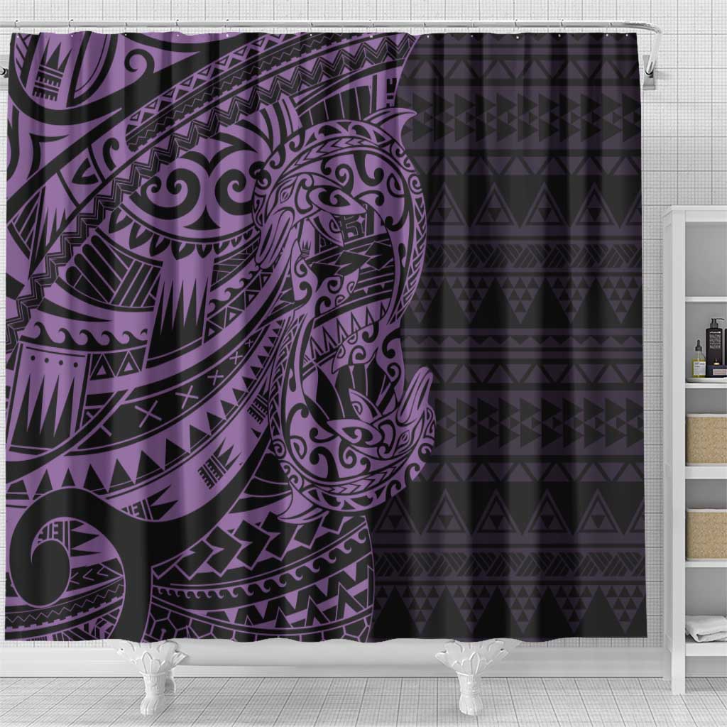 Purple Couple Dolphins Maori Polynesian Style Shower Curtain