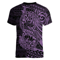 Purple Couple Dolphins Maori Polynesian Style Women V-Neck T-Shirt LT9 - Polynesian Pride