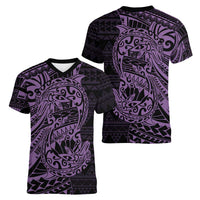 Purple Couple Dolphins Maori Polynesian Style Women V-Neck T-Shirt LT9 - Polynesian Pride