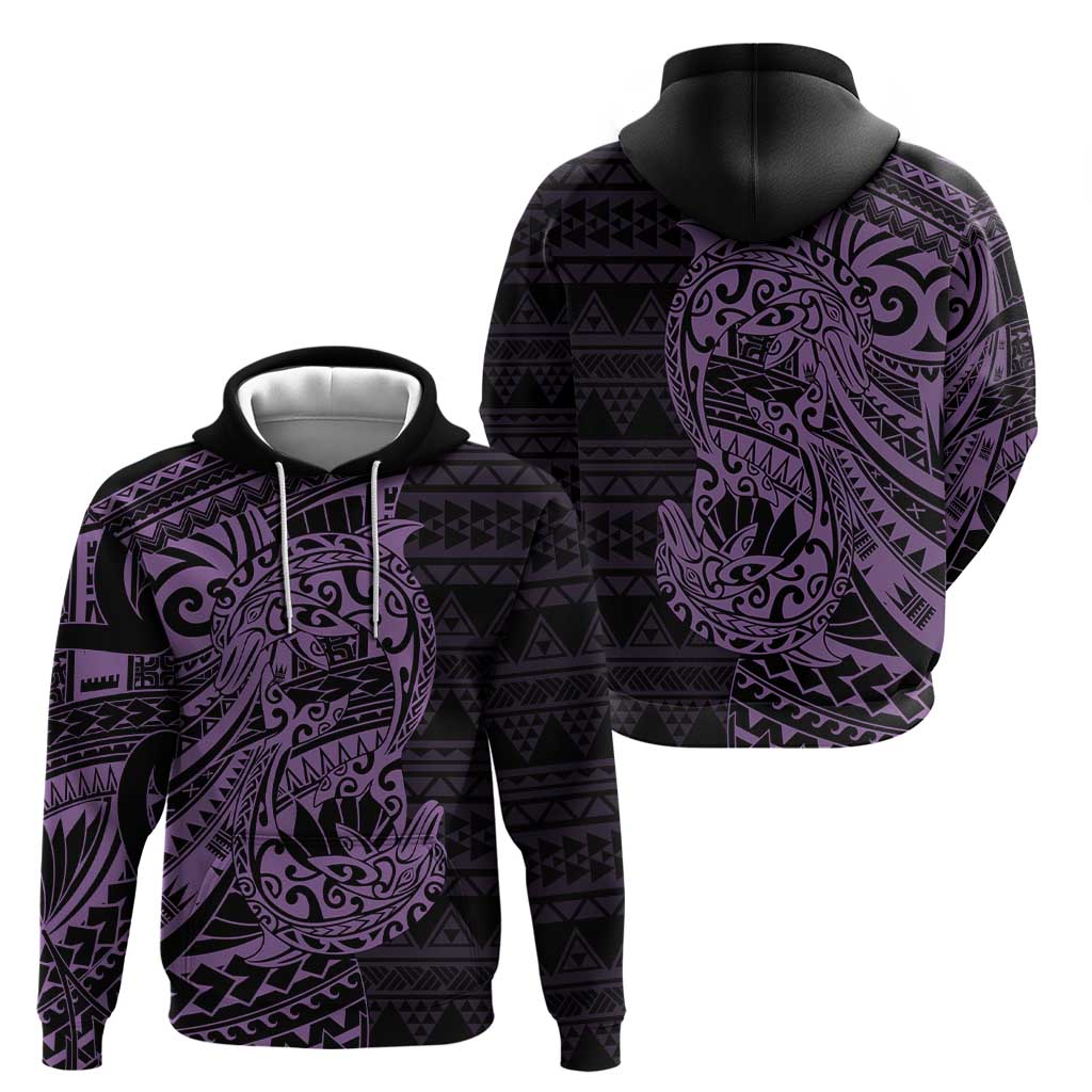 Purple Couple Dolphins Maori Polynesian Style Zip Hoodie