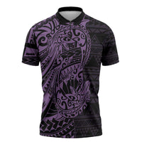 Purple Couple Dolphins Maori Polynesian Style Zipper Polo Shirt - Polynesian Pride
