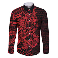 Red Couple Dolphins Maori Polynesian Style Family Matching Long Sleeve Bodycon Dress and Hawaiian Shirt
