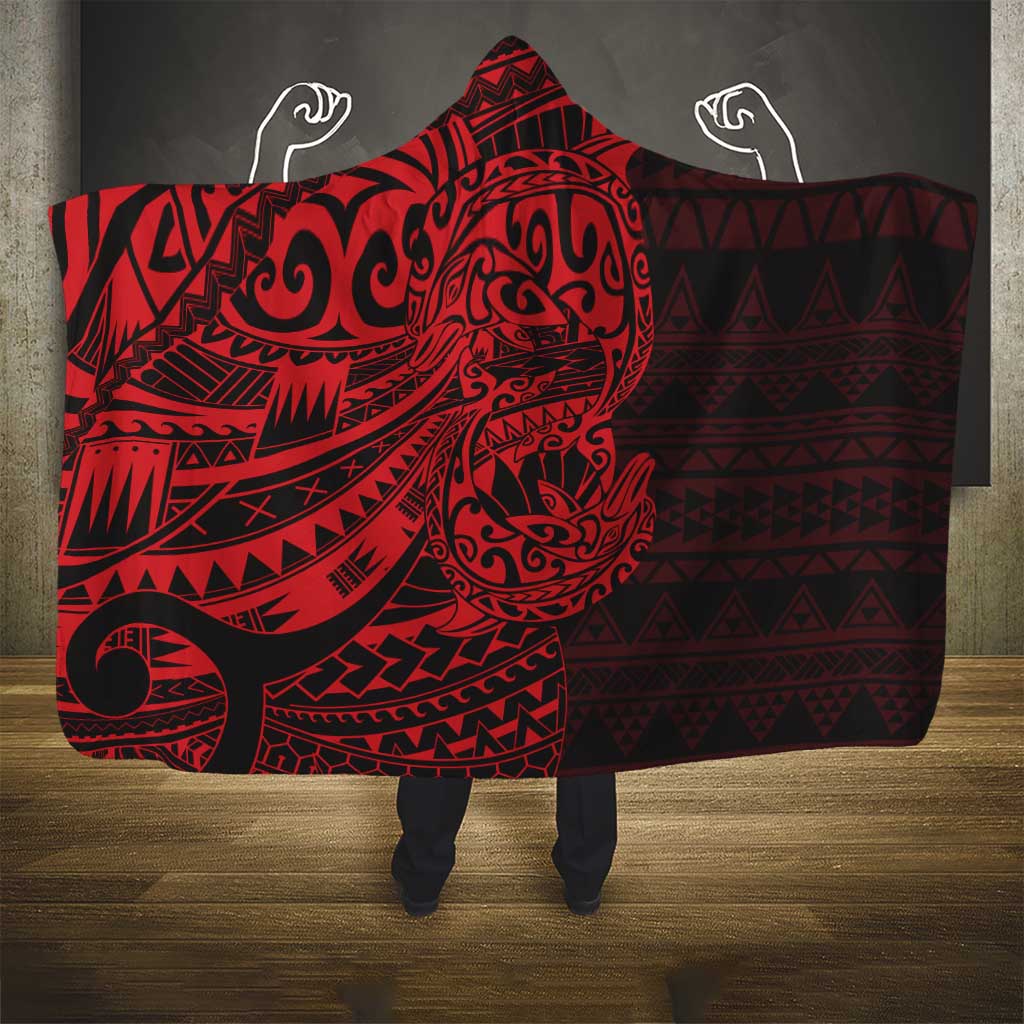 Red Couple Dolphins Maori Polynesian Style Hooded Blanket