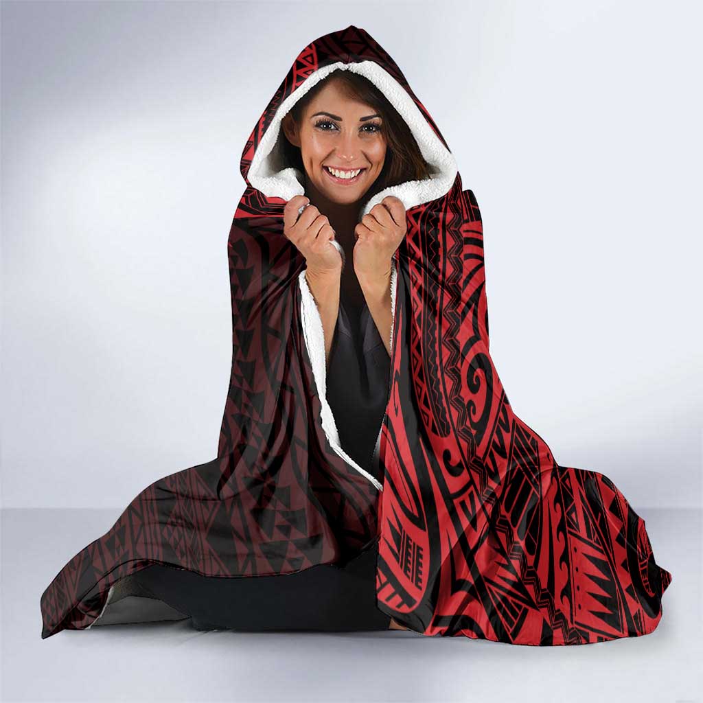 Red Couple Dolphins Maori Polynesian Style Hooded Blanket