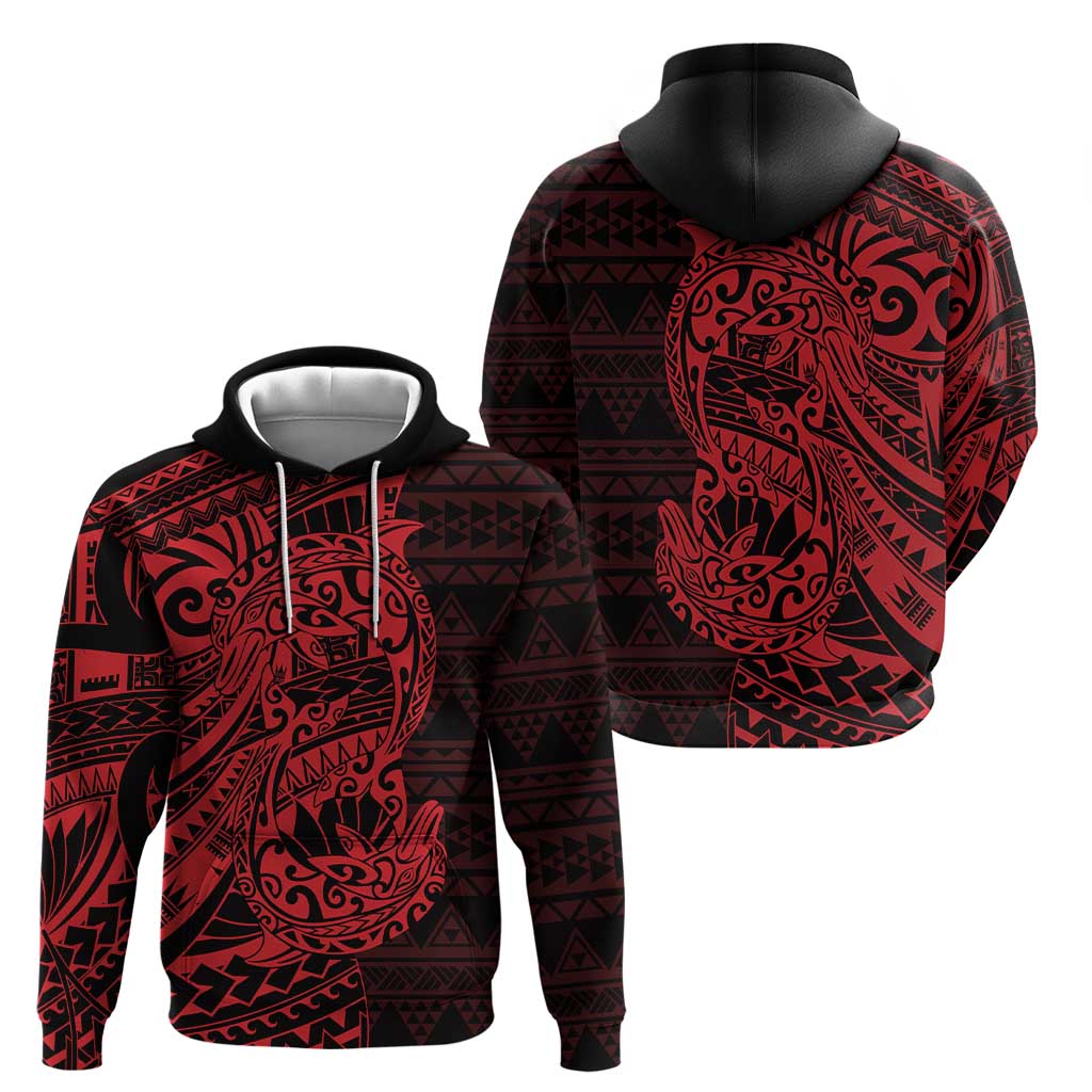 Red Couple Dolphins Maori Polynesian Style Hoodie