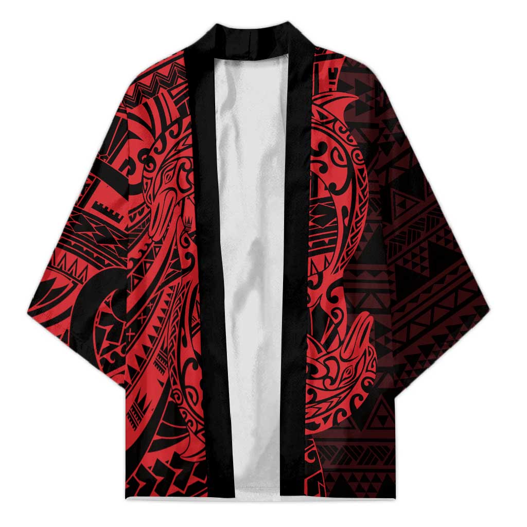 Red Couple Dolphins Maori Polynesian Style Kimono - Polynesian Pride