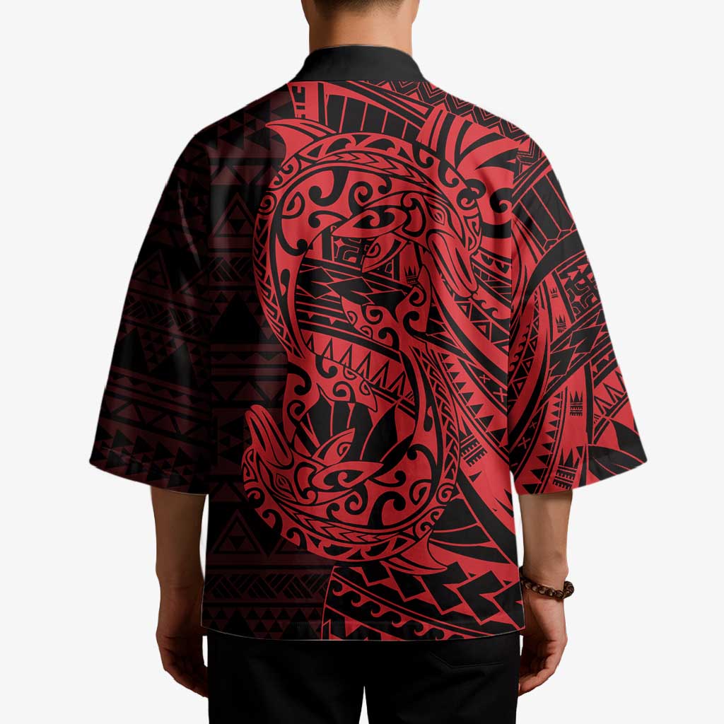 Red Couple Dolphins Maori Polynesian Style Kimono - Polynesian Pride