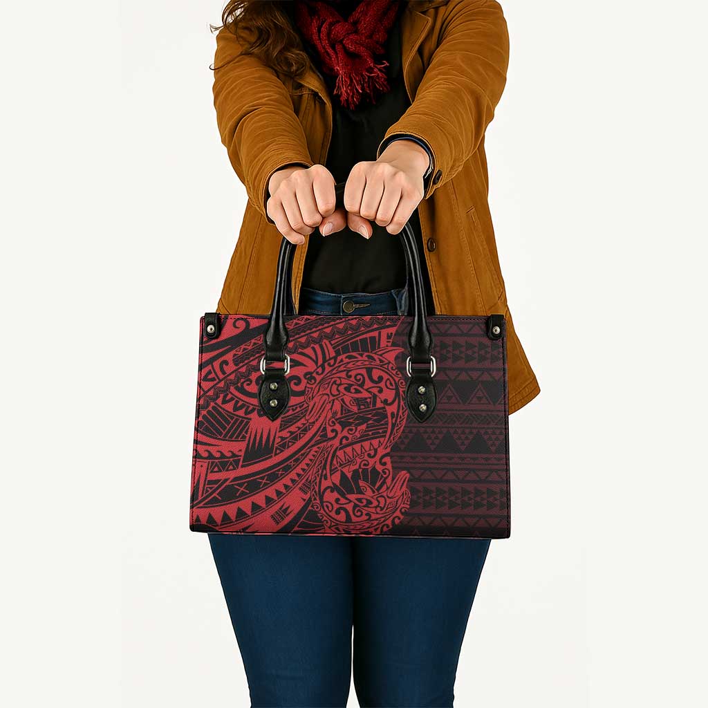 Red Couple Dolphins Maori Polynesian Style Leather Bag - Polynesian Pride