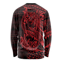 Red Couple Dolphins Maori Polynesian Style Long Sleeve Shirt