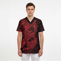 Red Couple Dolphins Maori Polynesian Style Scrub Top - Polynesian Pride